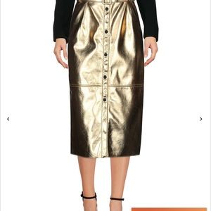 MSGM Gold Metallic Effect Pencil Skirt